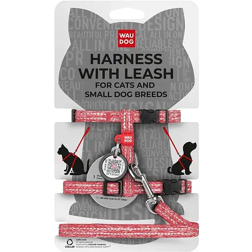 Шлея з повідцем Waudog Re-cotton з QR паспортом, з відновленої бавовни, світловідбиваюча, пластиковий фастекс, XS