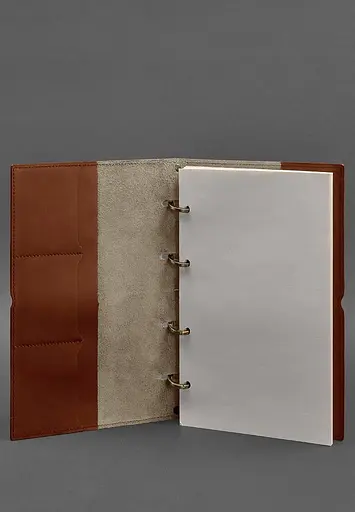 Шкіряний блокнот А4 на кільцях (Софт-бук) 9.0 в м'якій обкладинці світло-коричневий Краст - фото 3