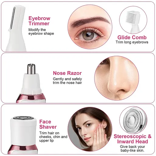 Жіноча акумуляторна бритва Daling DL-6049 4 в 1 триммер для брів бікіні 3Вт 600 мАг Білий/Рожевий - фото 5