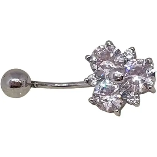 Срібна сережка для пірсингу пупка Ірій з фіанітами. 6001