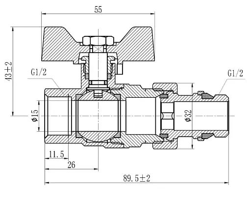 Кран шаровой Thermo Alliance "Американка" Forte 1/2" ВН прямой, антипротекание, бабочка SF222W15 - фото 4