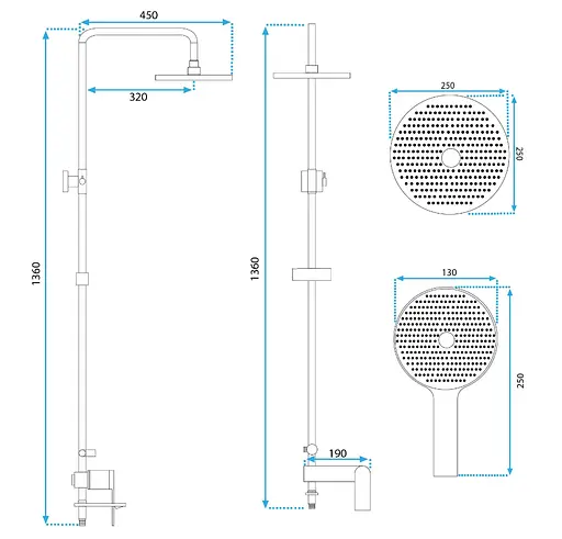 Душова система Rea Veneta хром з виливом REA-P7843, Хром - фото 2