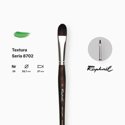 Кисть синтетика овальная Raphael Textura, №20, профессиональная, длинная ручка - фото 2