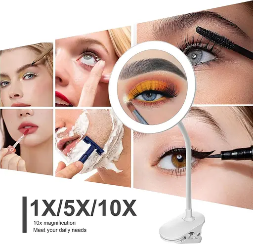 6,5-дюймовое зеркало для бритья с подсветкой, 10-кратное зеркало с гусиной шеей, портативное зеркало для макияжа - фото 7