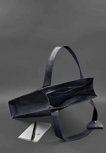 Шкіряна жіноча сумка шоппер Бетсі темно-синій краст - фото 5