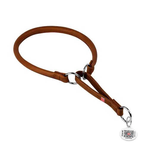 Ошейник-удавка для собак кожаная Waudog Soft с QR-паспортом круглая Д 13 мм Д 51-60 см коричневая