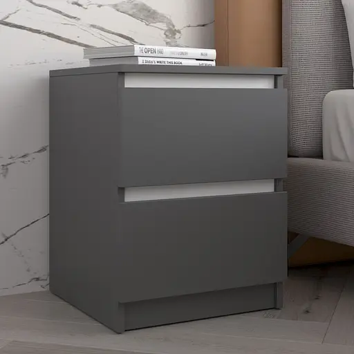 Приліжкова тумба Vays R-5 Антрацит-Білі планки, 2 шухляди без ручок, ЛДСП 40×40×53 см - тумба в спальню