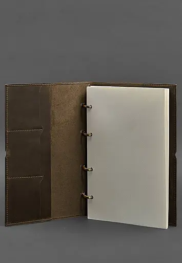 Шкіряний блокнот А4 на кільцях (Софт-бук) 9.0 в м'якій обкладинці темно-коричневий Crazy Horse - фото 3