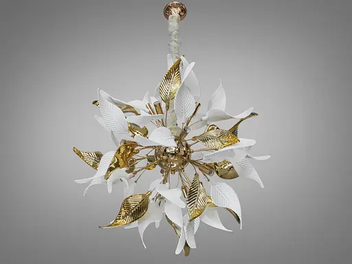 Изысканная подвесная люстра с керамическими элементами, 12 ламп, золото. - фото 2