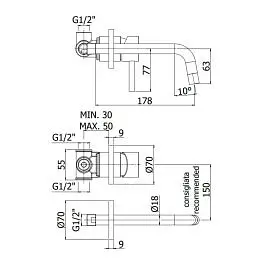 Смеситель для раковины настенный Paffoni Light излив 178 мм steel LIG006ST70, Нержавеющая сталь - фото 4