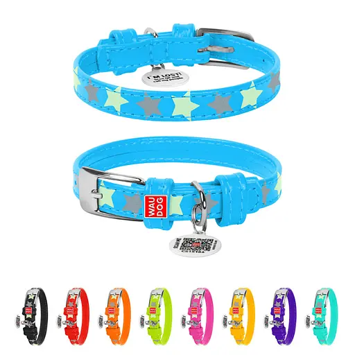 Нашийник для собак шкіряний Waudog Glamour з QR-паспортом візерунок "Зірочка" світлонакопичувальний/світловідбивний XS Ш 12 - фото 2