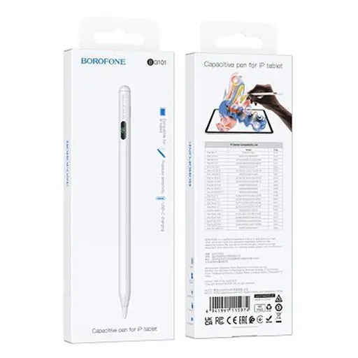 Стилус Borofone BG101 Active capacitive pen with digital display for iPad White - фото 2