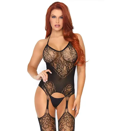 Leg Avenue Jacquard net bodystocking OS Black One size
