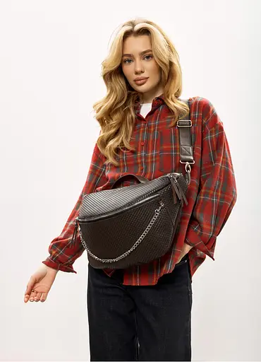 Женская кожаная сумка-бананка под ноутбук Sambag Urban Laptop 46×26 см (51411120) - фото 1