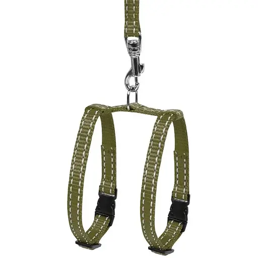 Шлея Dog Extreme з нейлону регульована з повідцем для морських свинок, декоративних крис (ширина 10мм, довжина 115см, В:12-22см) хакі - фото 2