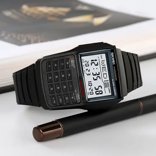 Чоловічий наручний годинник з калькулятором Skmei 2255 (Чорний) - фото 5