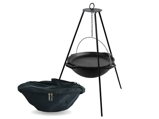 Казан чавунний азіатський 15 л з кришкою-сковородою, чохлом та триногою - фото 1