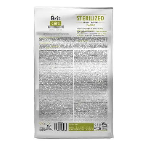 Сухой корм Brit Care Cat by Nutrition Sterilized Immunity Support для стерилизованных кошек, со свининой, 400 г - фото 2