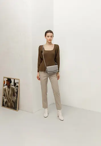 Шкіряна жіноча сумка Еліс сіра - фото 8