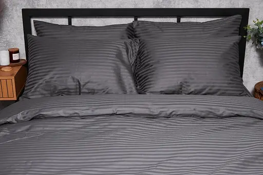 Комплект постельного белья Moon&Star Satin Stripe Stripe Black King Size 220x240 наволочки 4х70х70 - фото 3