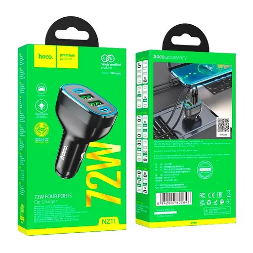Адаптер автомобильный HOCO Guide car charger NZ11 2 USB 2Type-C 72W черный - фото 2