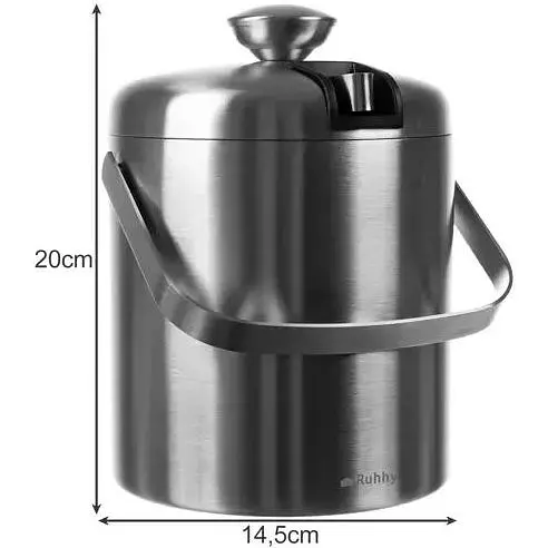 Відерце для льоду Ruhhy 21159 зі щипцями, ложкою, ситечком і кришкою, 1.3 л - фото 3