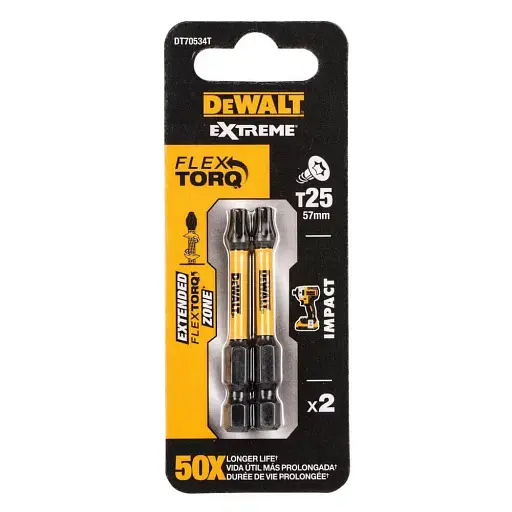 Набір біт DeWalt Impact Torsion ударні Torx T25 L=57 мм 2 шт. (DT70534T) - фото 2