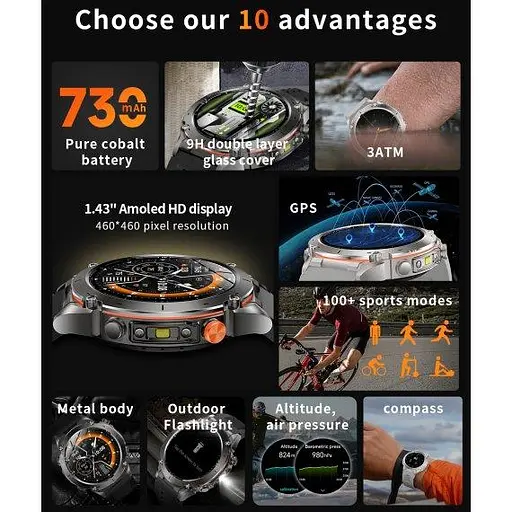 Розумний наручний смарт годинник Smart Agent X GPS з компасом і ліхтариком - фото 8