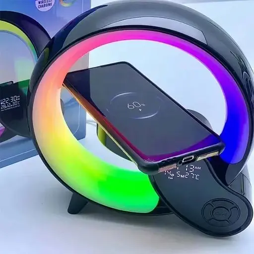 Настільна смарт лампа-нічник з бездротовою зарядкою та Bluetooth-колонкою G-Smart HM-2309 7в1 (Чорна) - фото 4