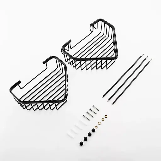 Полка угловая, двухъярусная с крючками Frap F351-16, Черный матовый - фото 2