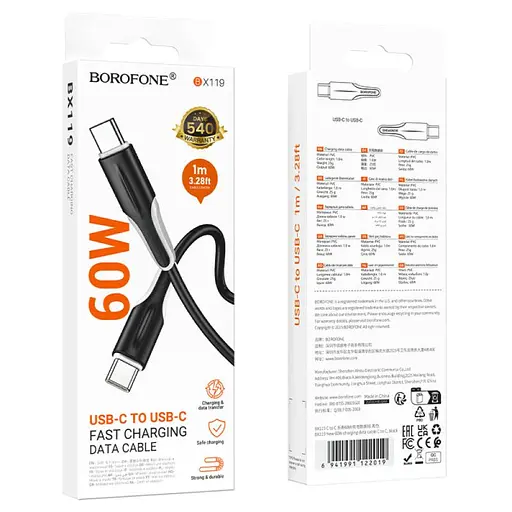 Дата кабель Borofone BX119 New Type-C to Type-C 60W (1m) Black - фото 5