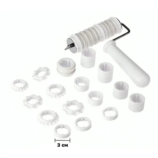 Валик для нарезки полос и декора мастики марципана теста кондитерский пластиковый со сменными насадками 17 см, Kitchen Master Белый 85828 - фото 3