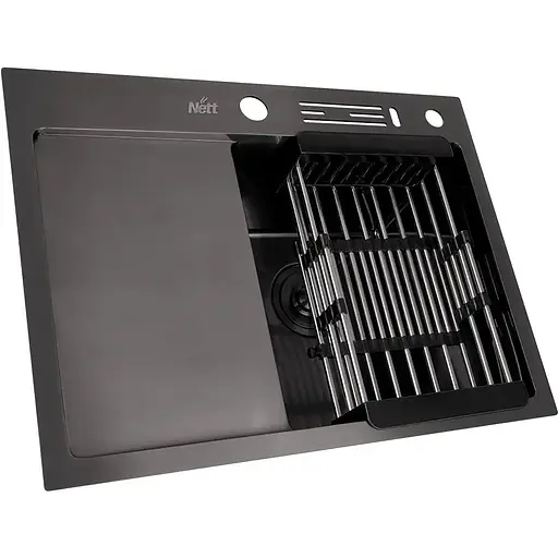 Чорна кухонна мийка Nett NB-6045(L) накладна з лівим крилом 1.5 мм - фото 5