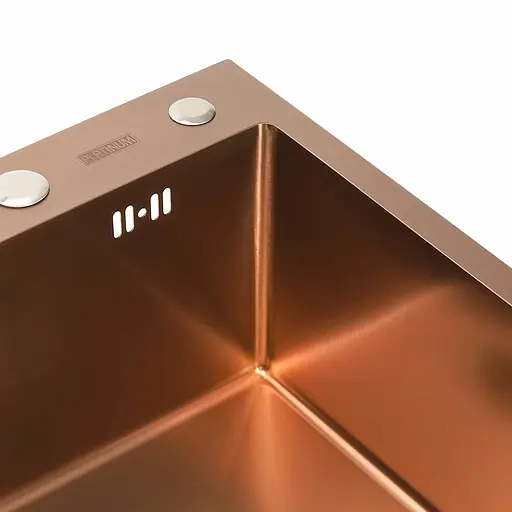 Кухонна мийка Germece Handmade PVD мідна 400x500x220 (3,0/1,5 мм корзина та дозатор в комплекті), Теплый закат - фото 4