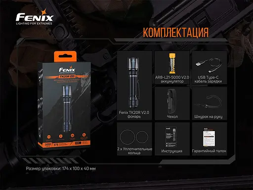Ручной тактический фонарь Fenix TK20R V2.0 3000лм зарядка через Type-C (Черный) - фото 7