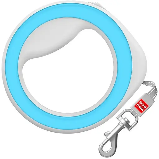 Повідець-рулетка для собак Waudog R-leash, кругла, XS-M, до 40 кг, 2,9 м, світловідбиваюча стрічка блакитний