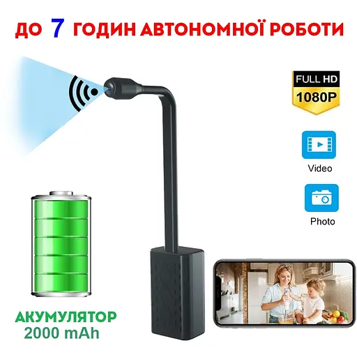 Мини камера на шлейфе беспроводная wifi с большим аккумулятором до 7 часов работы Nectronix W3000 (100843) - фото 7