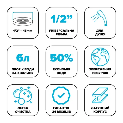 Водозберігаюча насадка Drop ST06E-SH для душу прихована - Економія 50%, 6 л/хв, універсальна 1/2" - фото 4