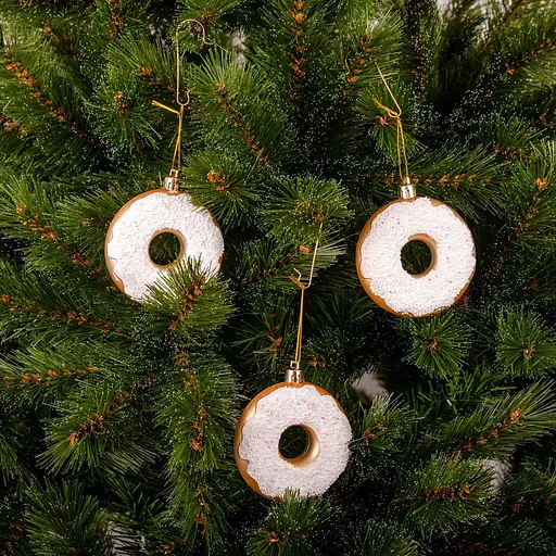 Комплект елочных украшений Chomik Пончики пластиковые 8 см белые 3 шт. (BAI7169) - фото 3