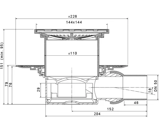 Душевой трап Pestan Confluo Tide-1 боковой 15x15 см (240159) - фото 6