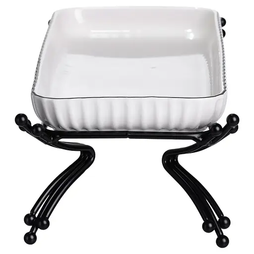 Фарфоровое сервировочное блюдо на металлической подставке 29.5×12×9 (см) блюдо для подачи закусок Белый с черным Yiwu LB-1565B - фото 4