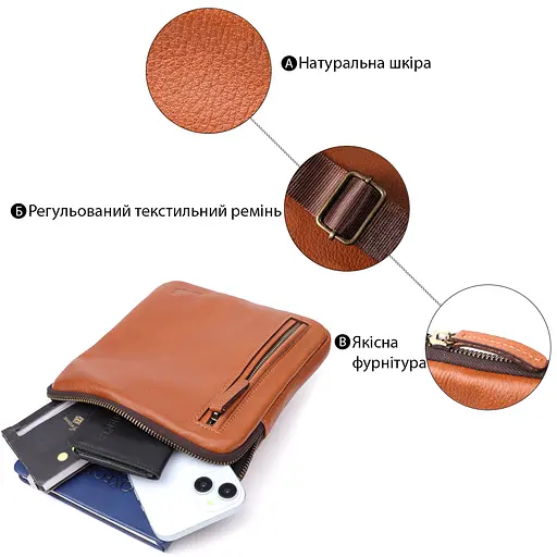 Чоловіча шкіряна сумка через плече із міцної зернистої шкіри SHVIGEL 20х22х4 см sum0027431 - фото 4