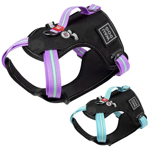 Шлея для собак Waudog Nylon безпечна з QR паспортом, металічна пряжка-фастекс, M фіолетовий - фото 3