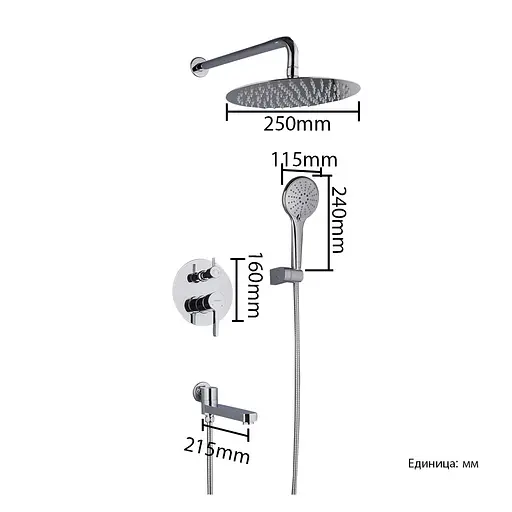 Душова система прихованого монтажу Gappo G7104, вилив - перемикач на лійку, 3-функції, хром - фото 7