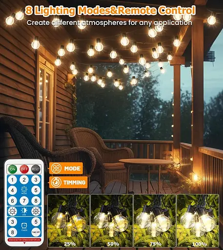 LITOHOM Солнечные гирлянды для улицы, 14M/46FT G50 солнечные гирлянды для улицы, 30 лампочек с USB-портом и пультом дистанционного - фото 6