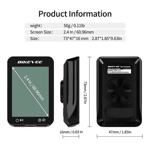 Велокомпьютер GPS BKV-310 IPX7 LCD-2.4" подсветка экрана (16 функций) - фото 2