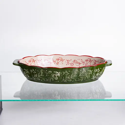 Форма для запекания Vintage 30×18×5 (см) овальная форма для выпекания в духовке с ручками Зеленый Yiwu HM05-02 - фото 4