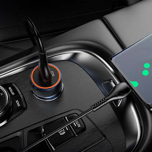 Адаптер автомобильный HOCO Type-C Cable Blue shield single port car charger Z46 коричневый - фото 5