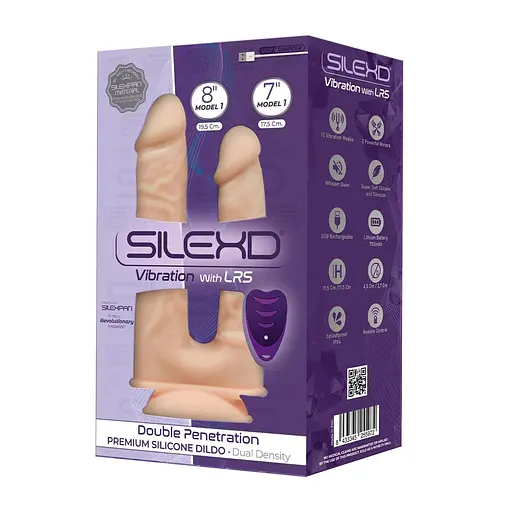 Подвійний фалоімітатор із вібрацією SilexD Double Gusto Vibro Flesh (Model 1 size 8" & 7") + LRS, діам - фото 4