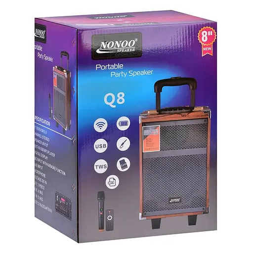 Колонка B-Q8, MP3, FM-станції, мікрофон, Bluetooth 5.0, дерево + пластик, акумулятор, коричневий - фото 5